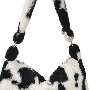 Y2K Cow Print Faux Fur Shoulder Bag